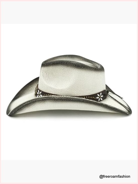 Straw Cowboy Hat with Studded Leather Band - Shapeable Wide Brim for Women and main image 5